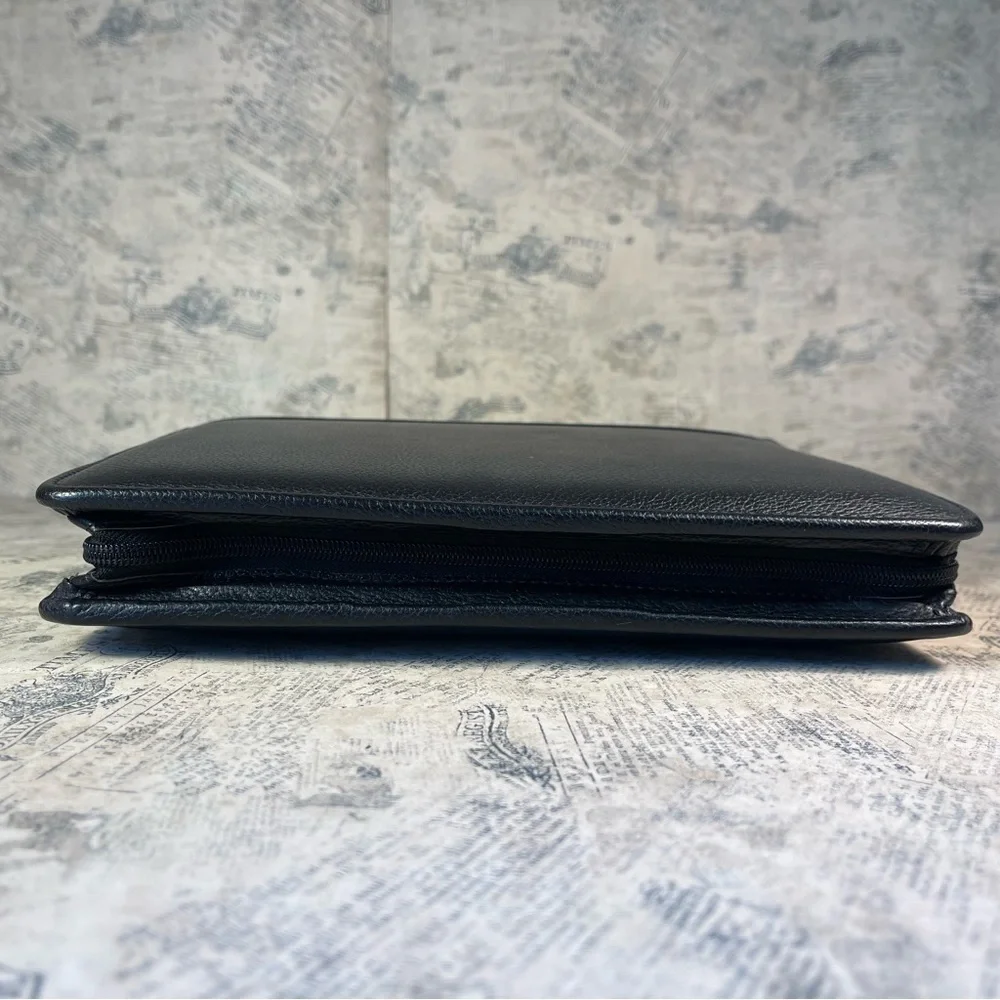 Vintage Franklin Quest Full Grain Leather Zip Planner Binder Made in USA Black